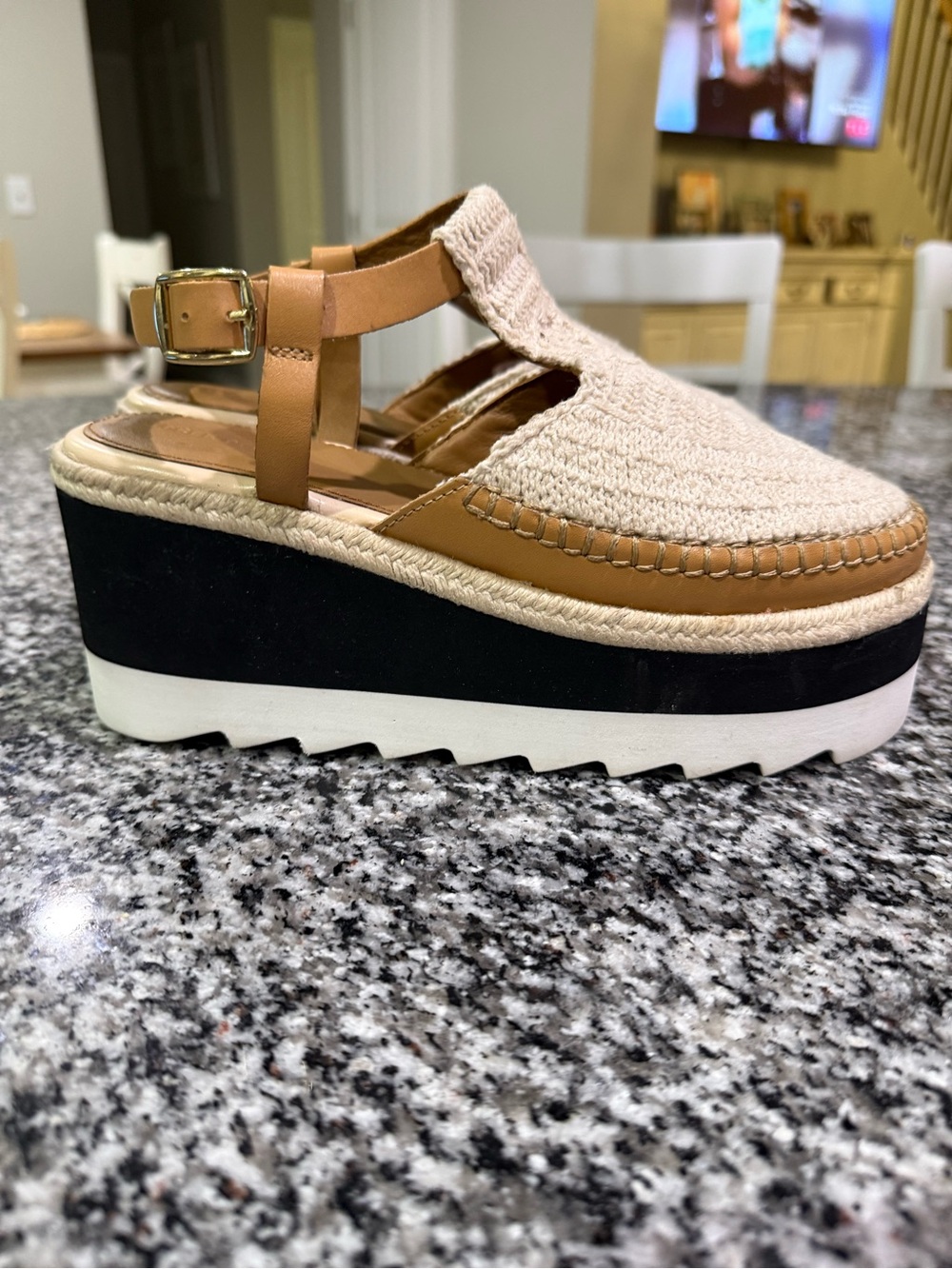 Free People Cream Crochet Platform Mules with Tan Straps - Picture 3 of 3